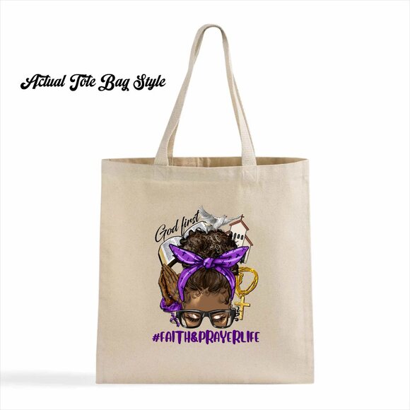 Women's Faith Religious Prayer Custom Heavy Canvas Cotton Tote Bag - Picture 2 of 3